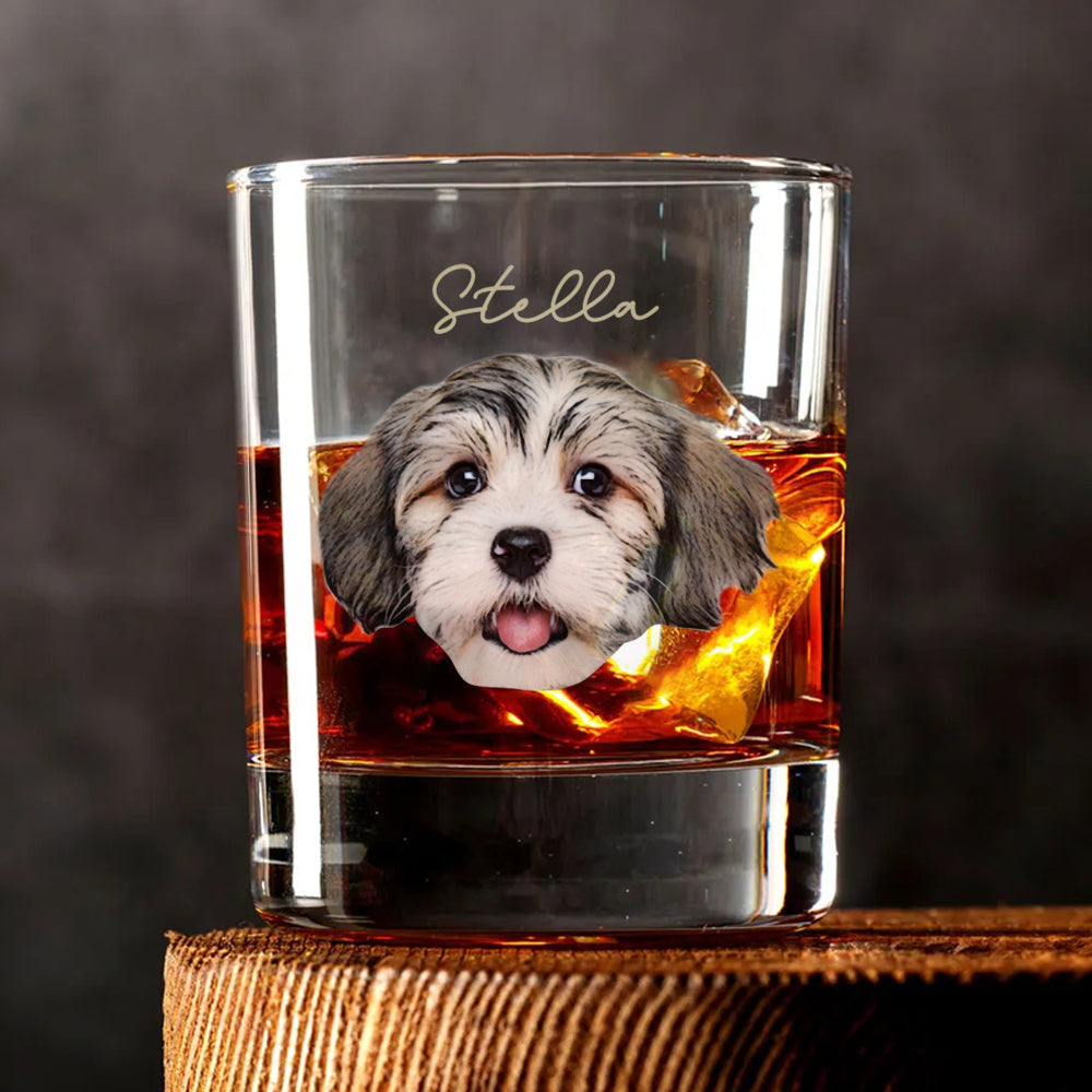 Personalized Dog Cat Face Cutout Photo Whiskey Glasses - Gifts For Pet Lovers FC