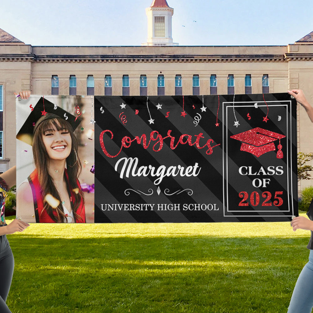 Custom Graduation 2024 Banner with Glitter Photo - Graduation Gift FC