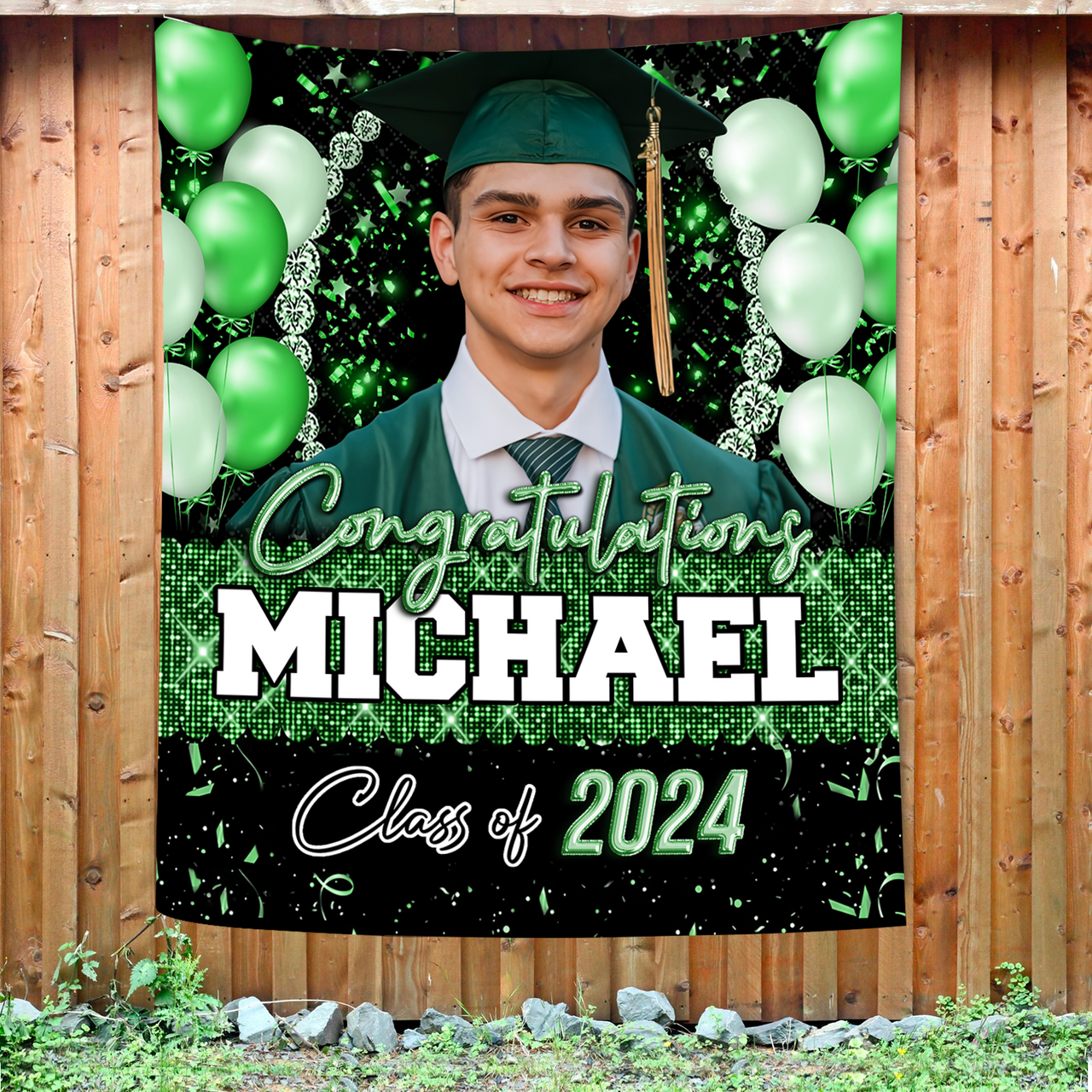 Custom Glitter Balloon Congrats Class Of 2025 Graduation Backdrop, Graduation Party Decorations FC