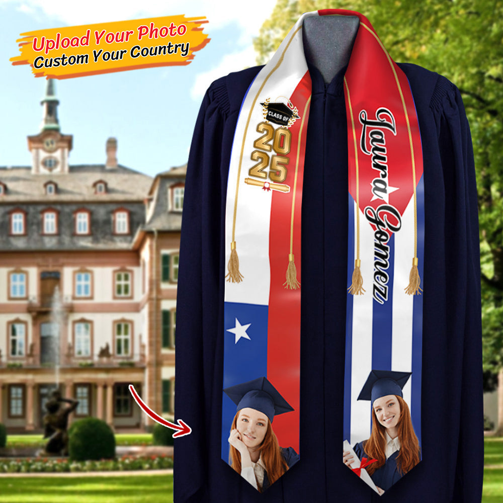 Custom 58 Countries With Photo Class Of 2025 Stole/Sash, Graduation Gift FC