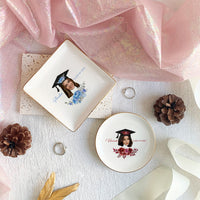 Thumbnail for Custom Grad Photo Floral Graduation Round Jewelry Ring Dish, Jewelry Tray, Graduation Gift For Her