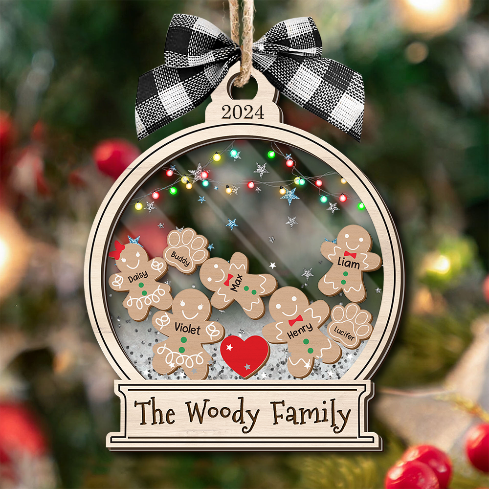 Personalized Shaker Ornament - Christmas Gift For Family - Gingerbread Family Cookies FC