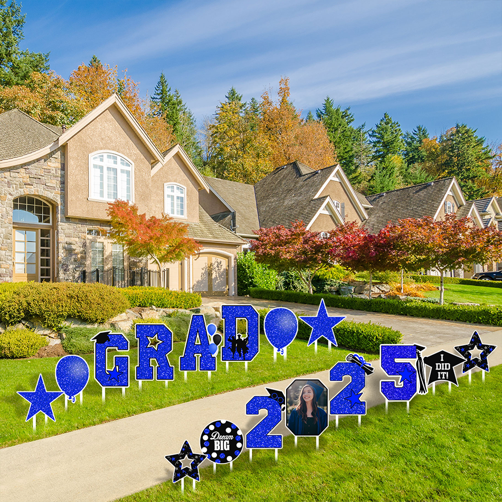 Custom Set Of 13 Signs Dream Big Grad 2025 Glitter Graduation Outdoor Lawn Decor, Graduation Party Decorations Supplies