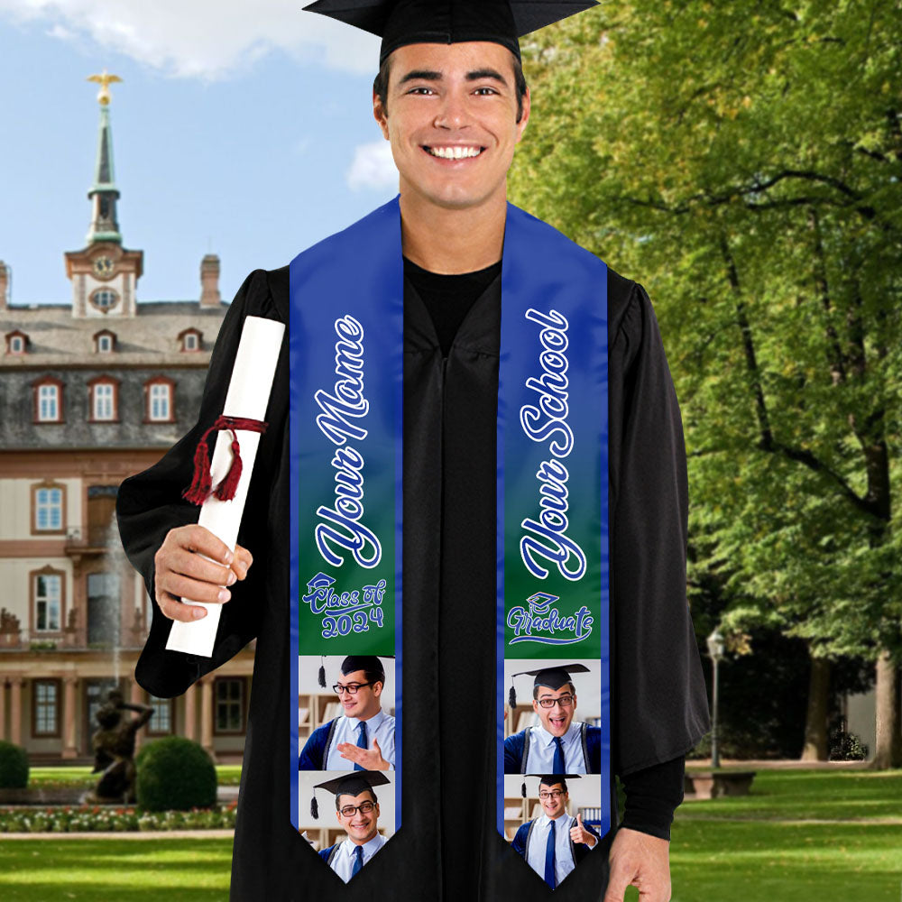 Personalized Mixed Colors Class of 2024 Photo Stoles Sash, Graduation Gift AP