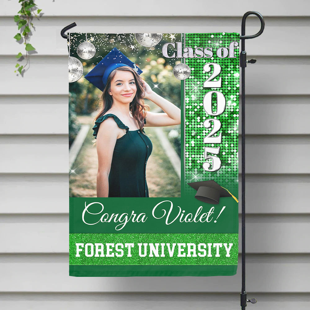 Personalized Graduation Flag- Gift For Graduate- Photo Class Of 2024 Colorful Disco Style FC