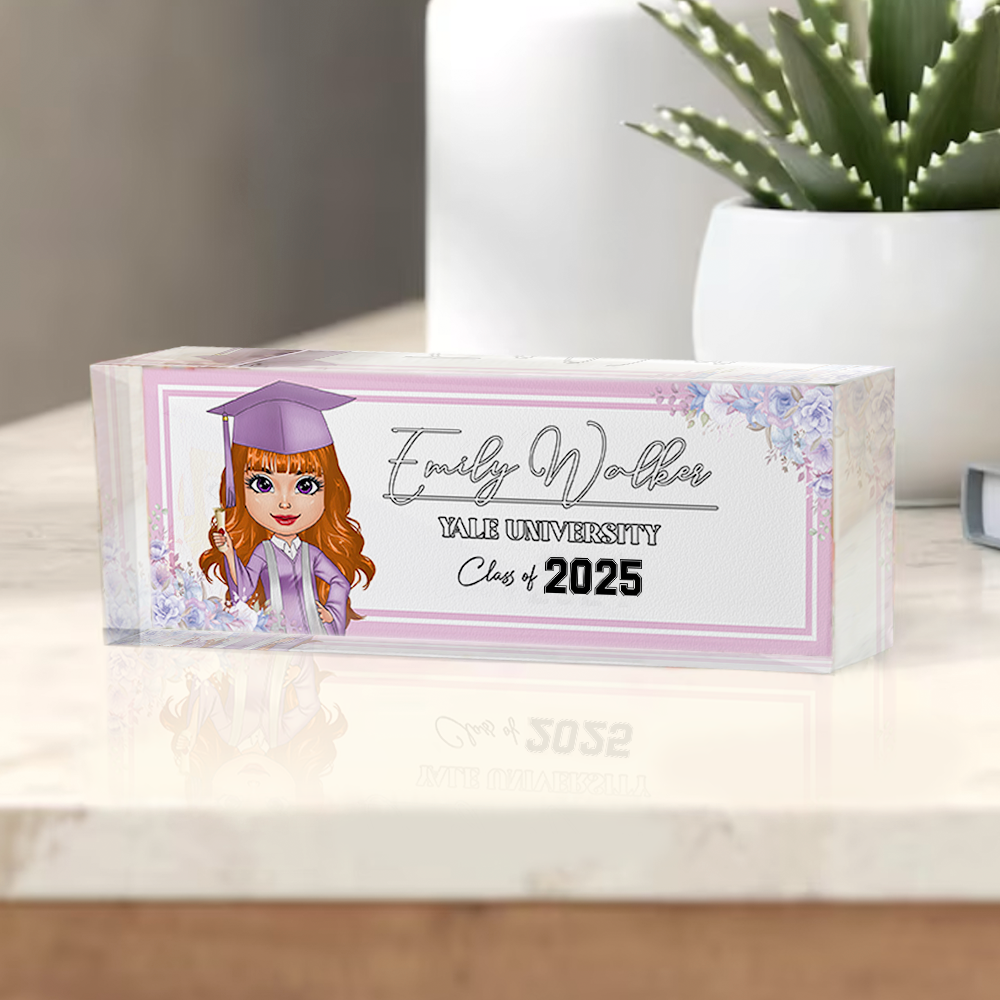 Personalized Acrylic Name Plate For Desk - Gift For 2025 Senior - Proud Graduation Floral Keepsake Gift FC