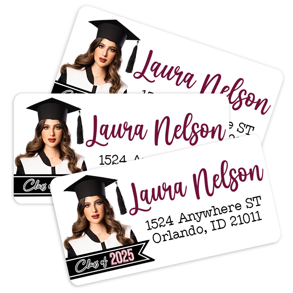 Personalized 2025 Graduate Photo Return Address Labels Roll, Graduation Return Address Stickers FC