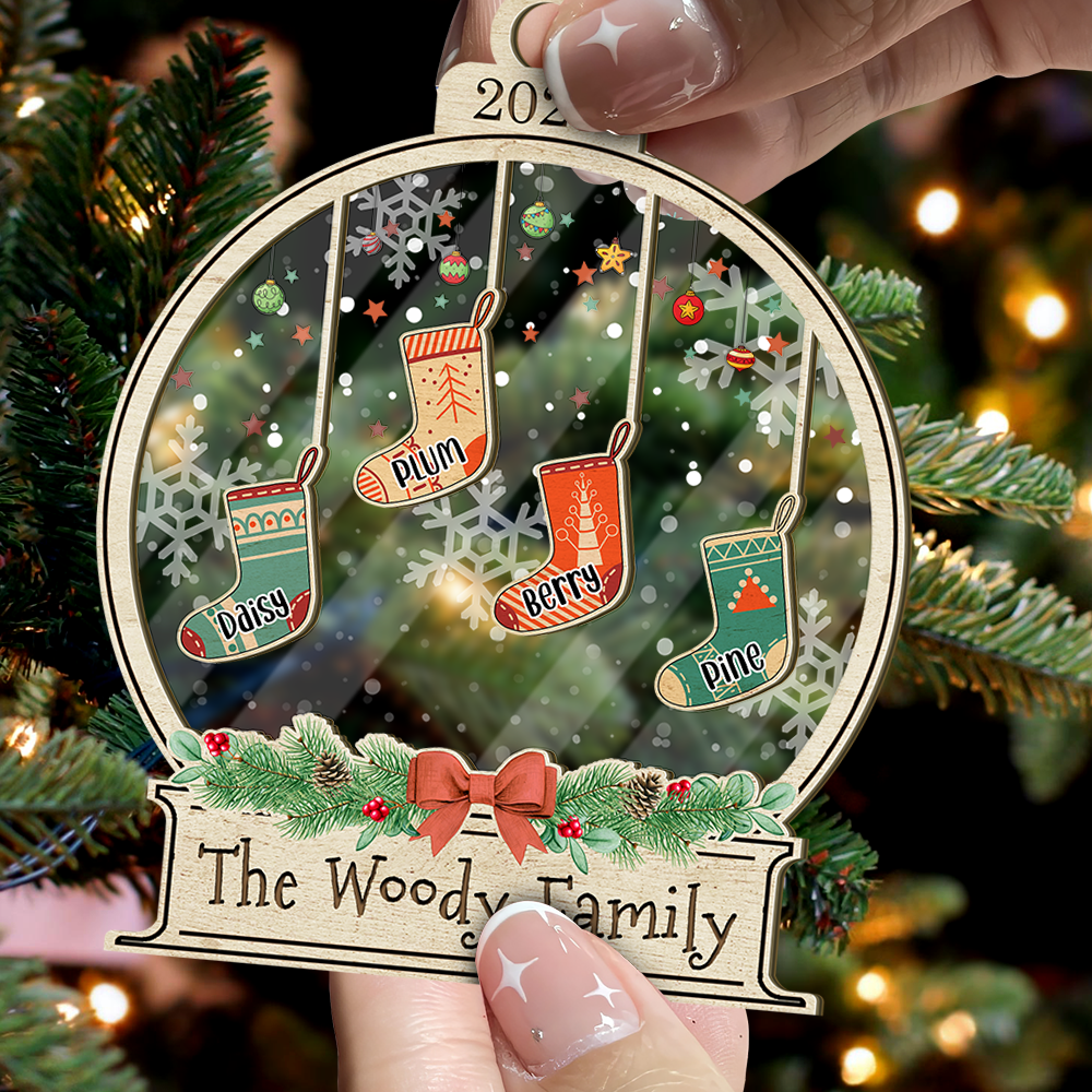 Personalized Wooden & Acrylic Layered Ornament - Christmas Gift For Family - Christmas Stockings With Names FC