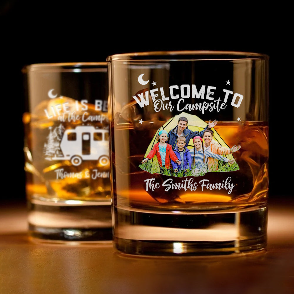 Personalized Etched Photo Happy Campers Whiskey Glasses - Gifts For Camping Lovers FC