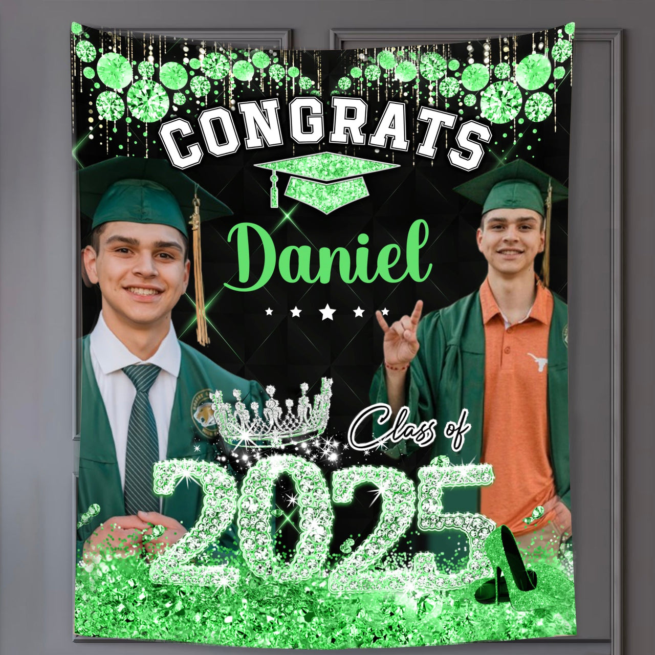 Personalized Diamond Glitter Queen Class Of 2025 Backdrop, Graduation Party Supply FC