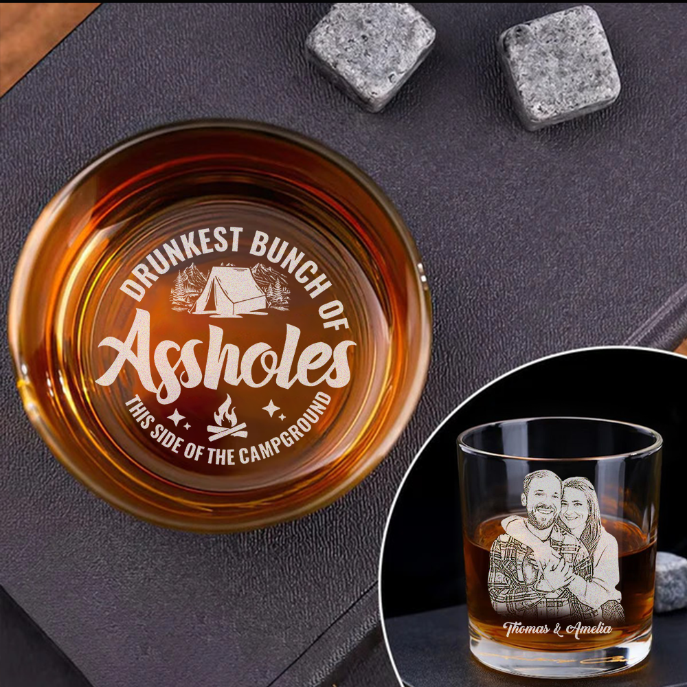 Personalized RV Drunkest Bunch Of Assholes Funny Whiskey Glasses - Gifts For Camping Lovers Kola