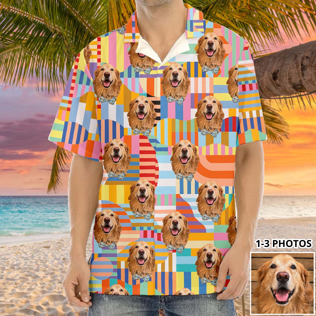 Personalized Colorful Art Pattern Face Photo Hawaiian Shirt, Summer Gift For Dog Cat Lovers FC