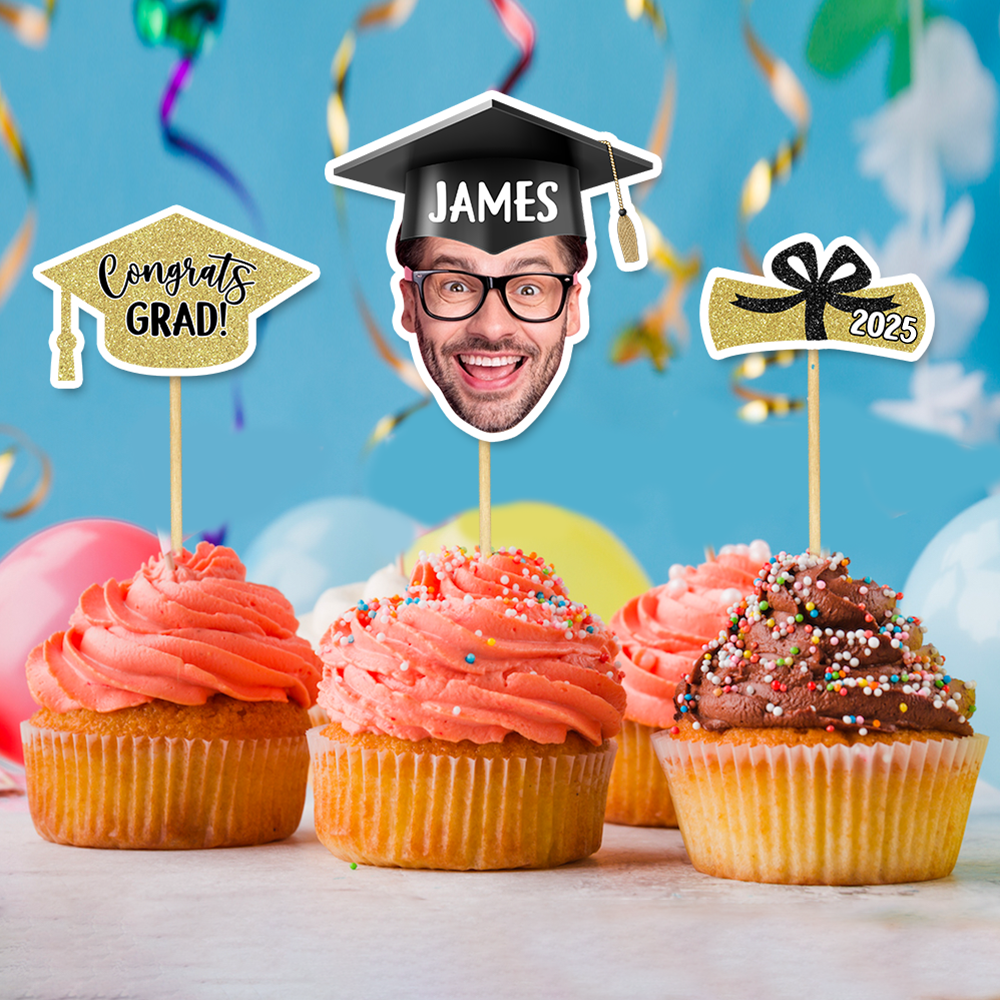 Custom Combo Face Photo With Name Graduation Cupcake Toppers, Graduation Party Decorations FC