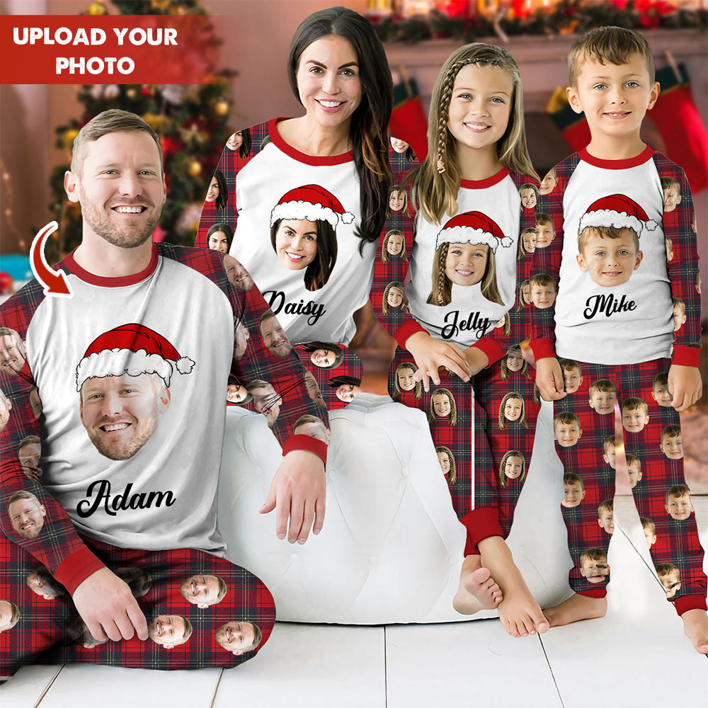 Personalized Raglan Pajamas Set - Christmas Gift For Family - Red Buffalo Plaid Letter Matching Family Pajamas Merchize