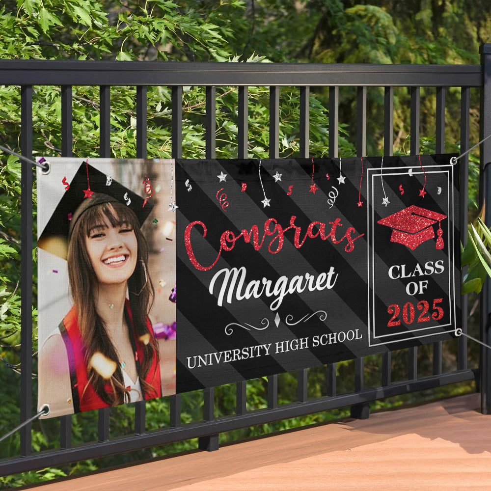 Custom Graduation 2024 Banner with Glitter Photo - Graduation Gift FC