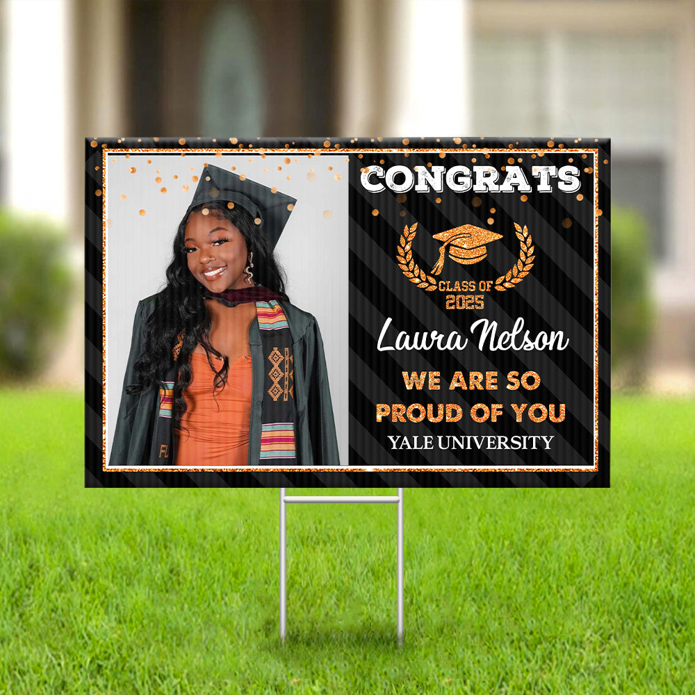 Custom Custom Congratulations Class Of 2025 With 2 Photos Graduation Lawn Sign, Graduation Decorations FC