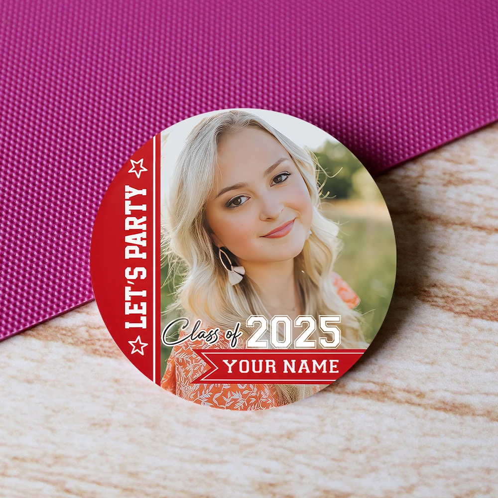 Personalized Let's Party Pin Button Badge, Graduation Party Supply