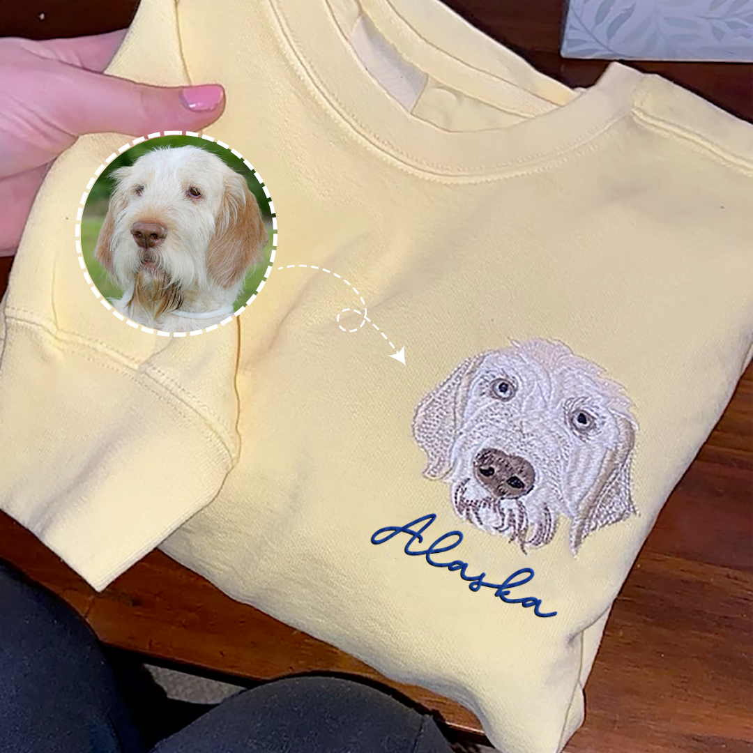 Personalized Embroidered T-shirt - Gift For Pet Lovers - Embroidery Dog Cat Face Photo CustomCat