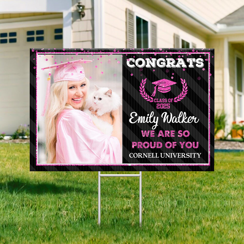 Custom Custom Congratulations Class Of 2025 With 2 Photos Graduation Lawn Sign, Graduation Decorations FC