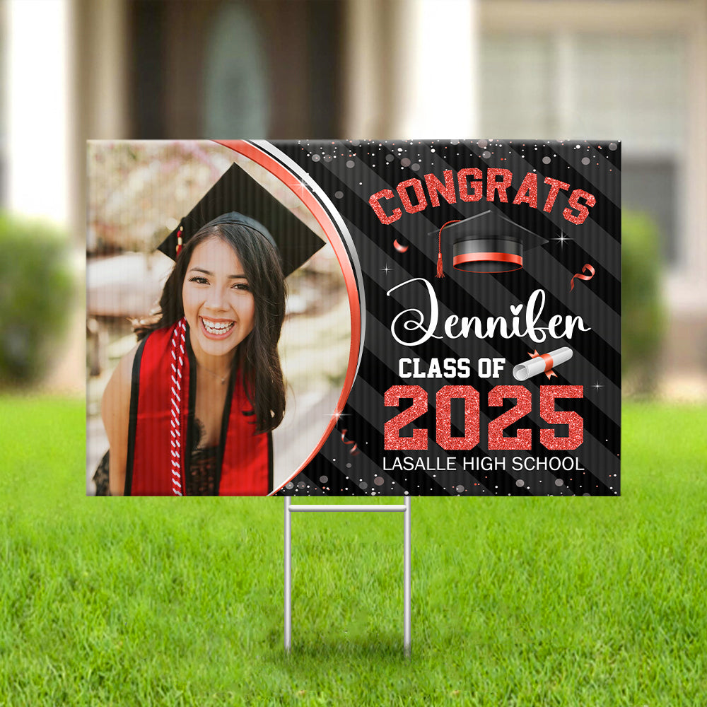 Personalized Yard Sign With Stake - Graduation Gift - Glitter Senior Party Welcome Sign FC