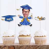 Thumbnail for Custom Set Of 3 Designs Face Cupcake Toppers, Graduation Party Decorations FC