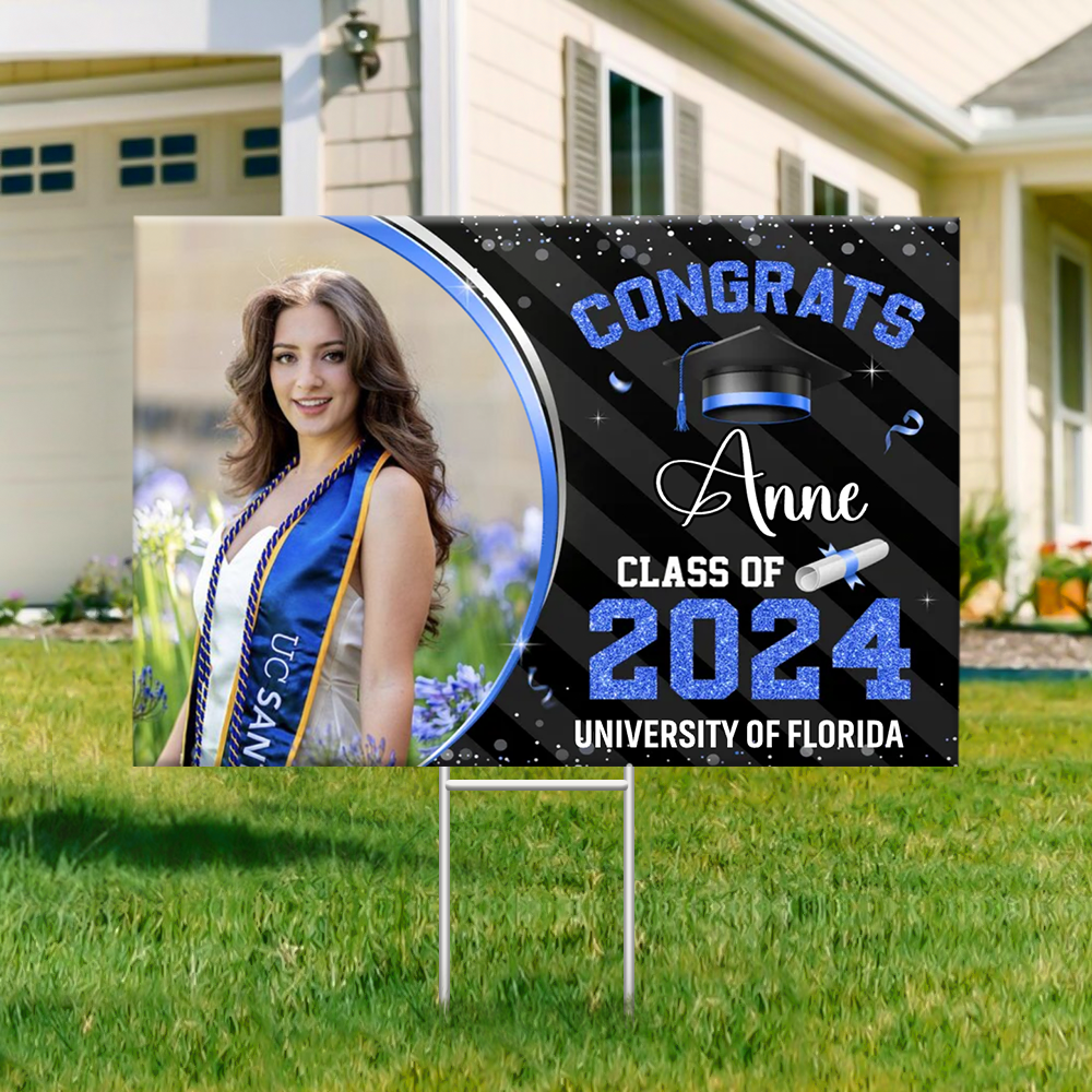 Personalized Yard Sign With Stake - Graduation Gift - Glitter Senior Party Welcome Sign FC