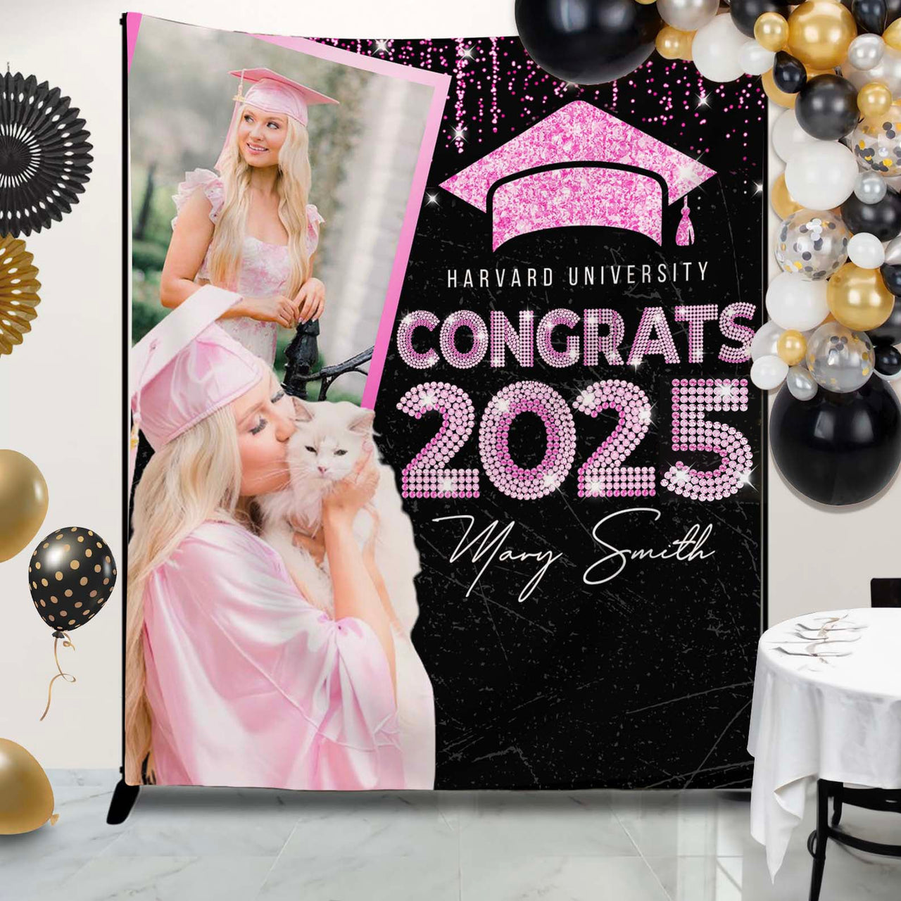 Custom Sparkling Class Of 2025 Backdrop, Graduation Party Supply FC