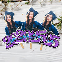 Thumbnail for Personalized Face Fans With Wooden Handle - Graduation Keepsake Gift - Colorful Glitter Senior Photo Class Of 2025 FC