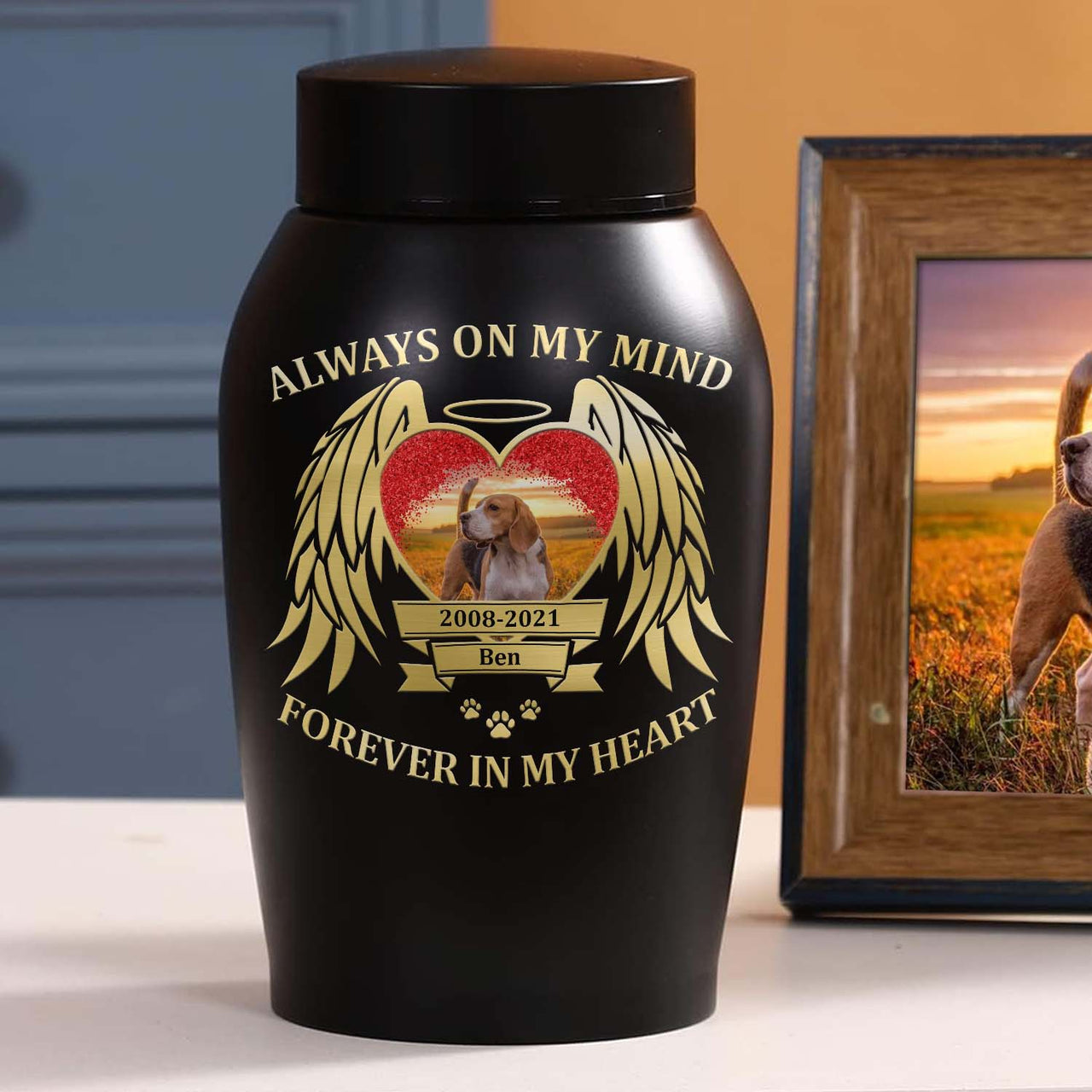 Personalized Always On My Mind Forever In My Heart Pet Urn, Keepsake Gift For Dog Cat Lovers FC