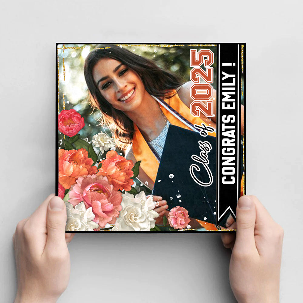 Personalized Proud Photo Floral Class Of 2025 Graduation Cap Topper, Graduation Keepsake Gift FC