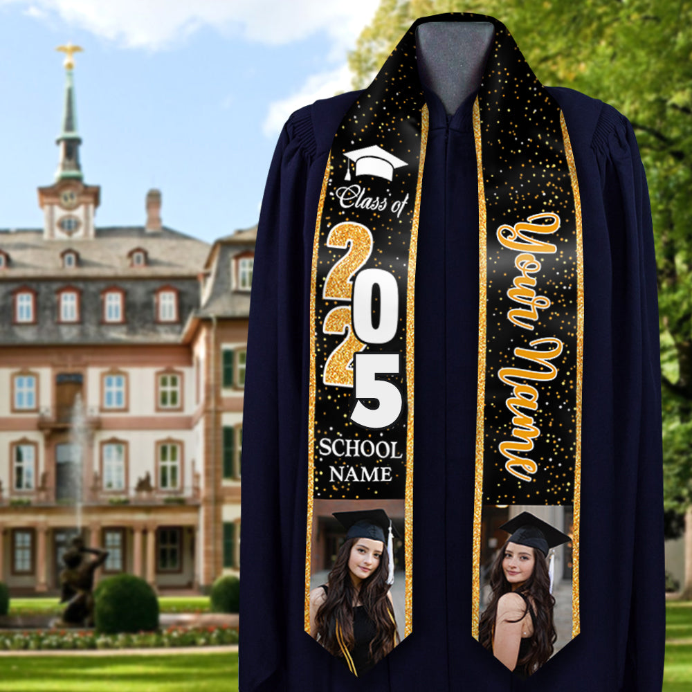 Personalized Glitter Colors Class of 2025 Photos Stoles Sash, Graduation Gift FC