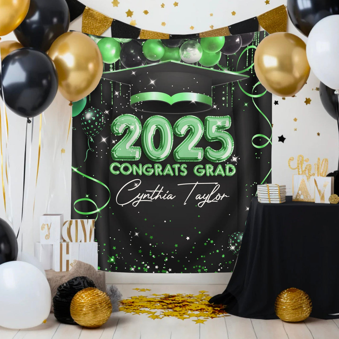 Custom Balloon Style Congrats Class Of 2025 Graduation Backdrop, Graduation Party Decorations FC