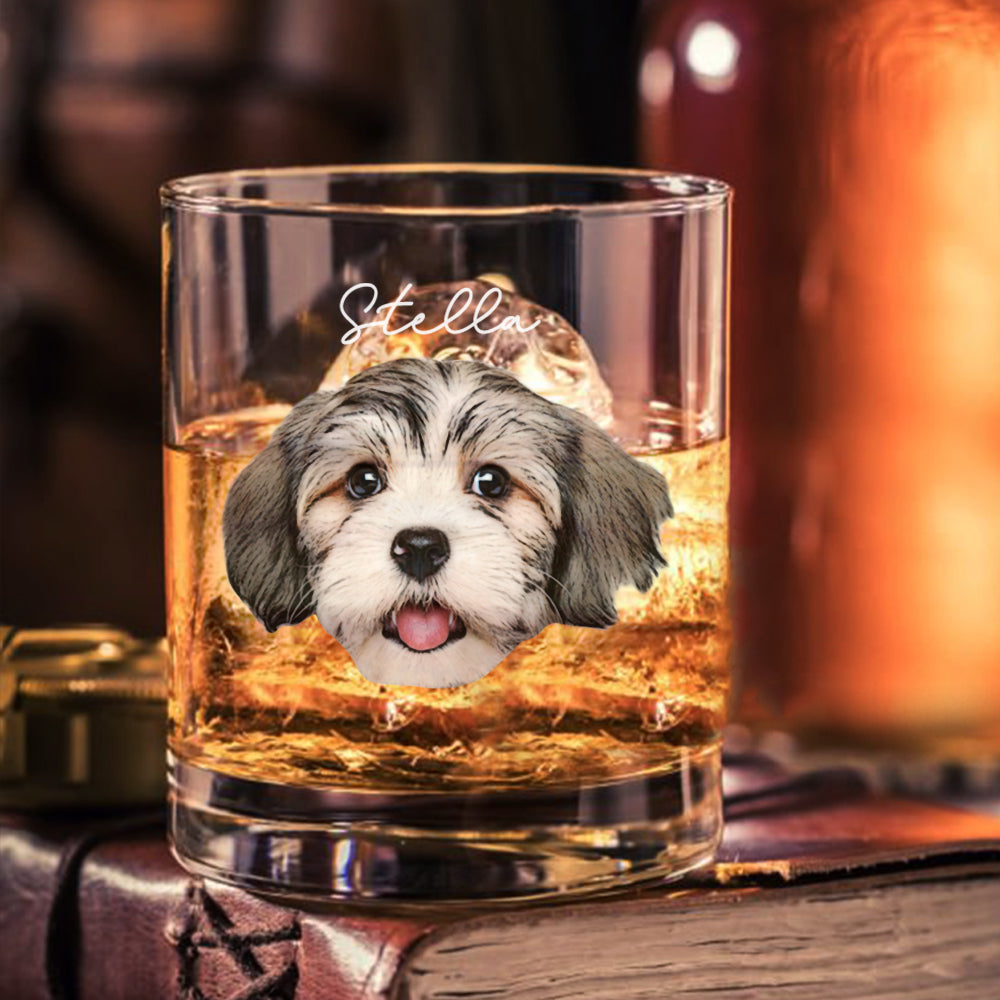 Personalized Dog Cat Face Cutout Photo Whiskey Glasses - Gifts For Pet Lovers FC
