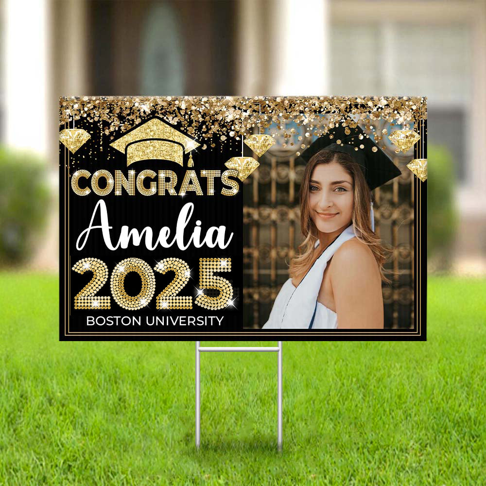 Personalized Yard Sign With Stake - Graduation Gift - Diamond Glitter Congrats 2024 Graduate FC