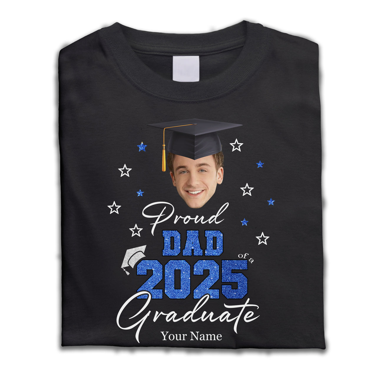 Custom Face Photo Proud Family Of 2025 Photo Graduation Black Shirts, Graduation Gift