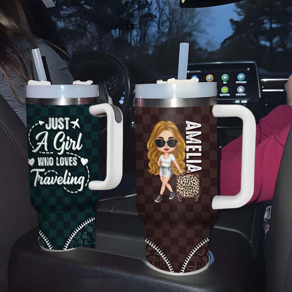 Personalized Just A Girl Who Loves Traveling 40oz Tumbler - Travel Gift For Woman FC