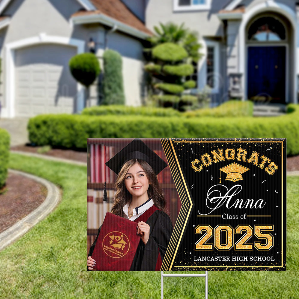 Personalized Yard Sign With Stake - Graduation Decor Gift - Class Of 2025 Graduate Photo FC