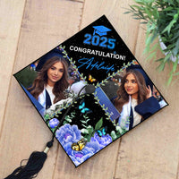 Thumbnail for Personalized 2 Photos Floral Class Of 2025 Photo Graduation Cap Topper, Graduation Keepsake Gift FC