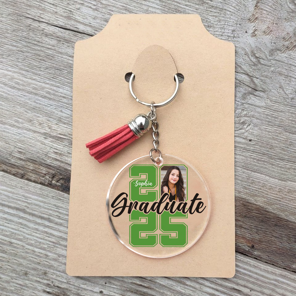 Personalized 2025 Graduation Acrylic Circle Keychain With Tassel, Graduation Gift