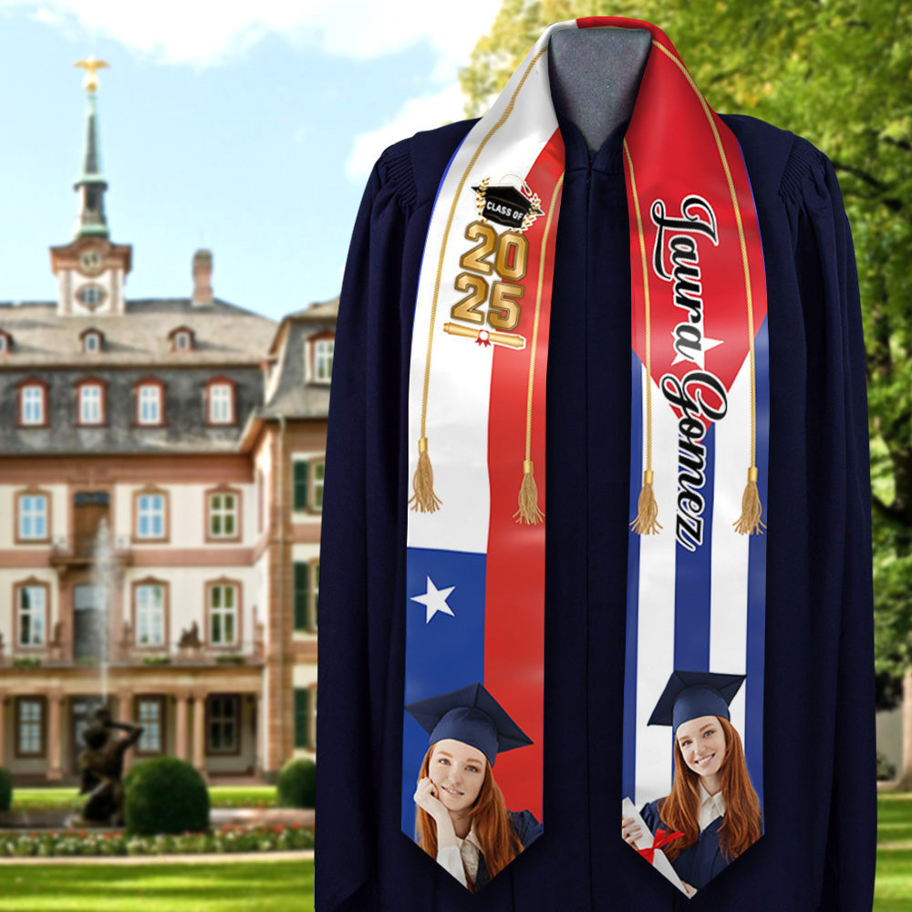 Custom 58 Countries With Photo Class Of 2025 Stole/Sash, Graduation Gift FC