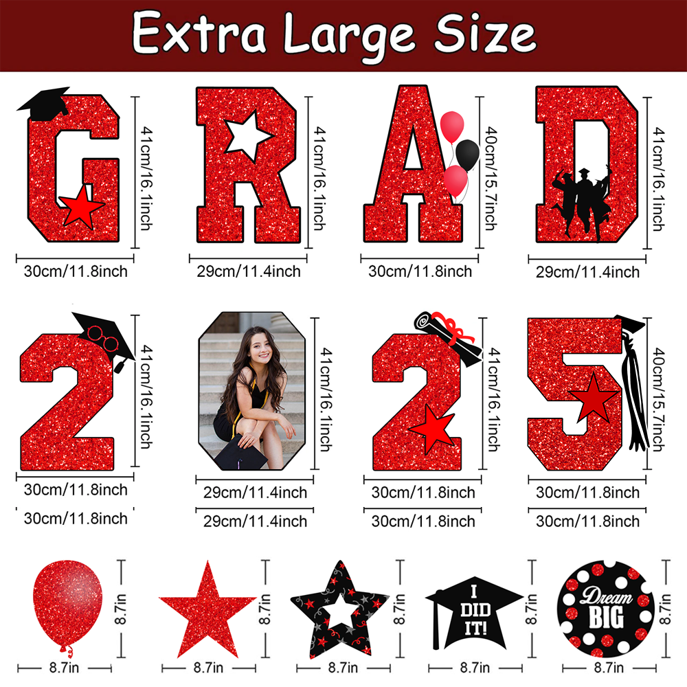 Custom Set Of 13 Signs Dream Big Grad 2025 Glitter Graduation Outdoor Lawn Decor, Graduation Party Decorations Supplies