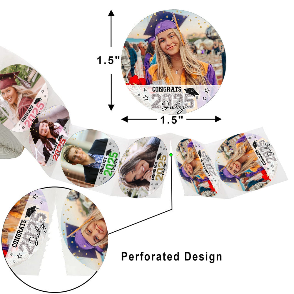 Custom Photo Congrats Graduates 2025 Graduation Perforated Roll Stickers, Graduation Labels & Party Supply