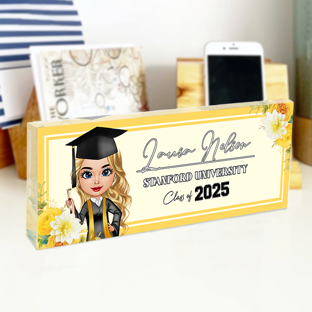 Personalized Acrylic Name Plate For Desk - Gift For 2025 Senior - Proud Graduation Floral Keepsake Gift FC