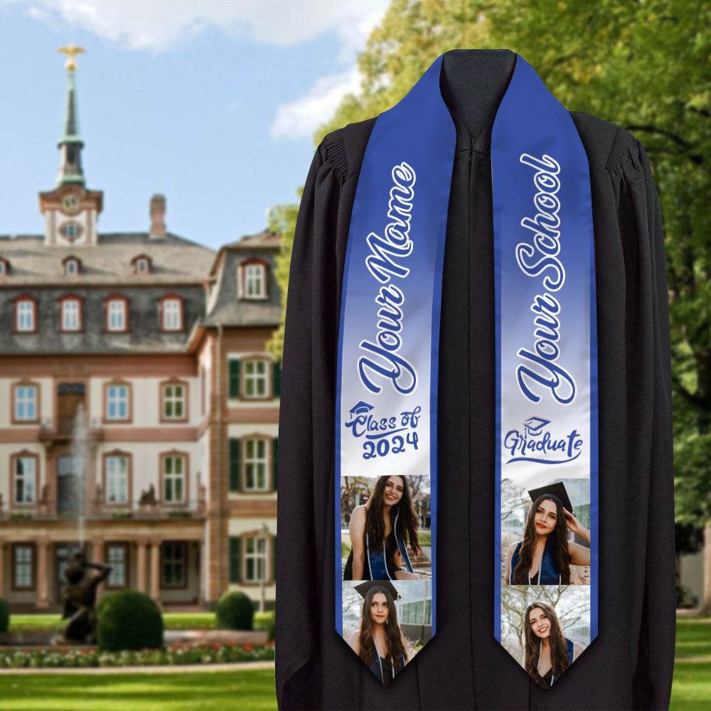 Personalized Mixed Colors Class of 2024 Photo Stoles Sash, Graduation Gift AP