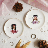 Thumbnail for Custom Grad Photo Floral Graduation Round Jewelry Ring Dish, Jewelry Tray, Graduation Gift For Her