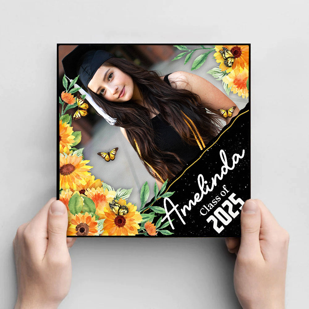 Personalized Multicolor Floral Class Of 2025 Photo Graduation Cap Topper, Graduation Keepsake FC