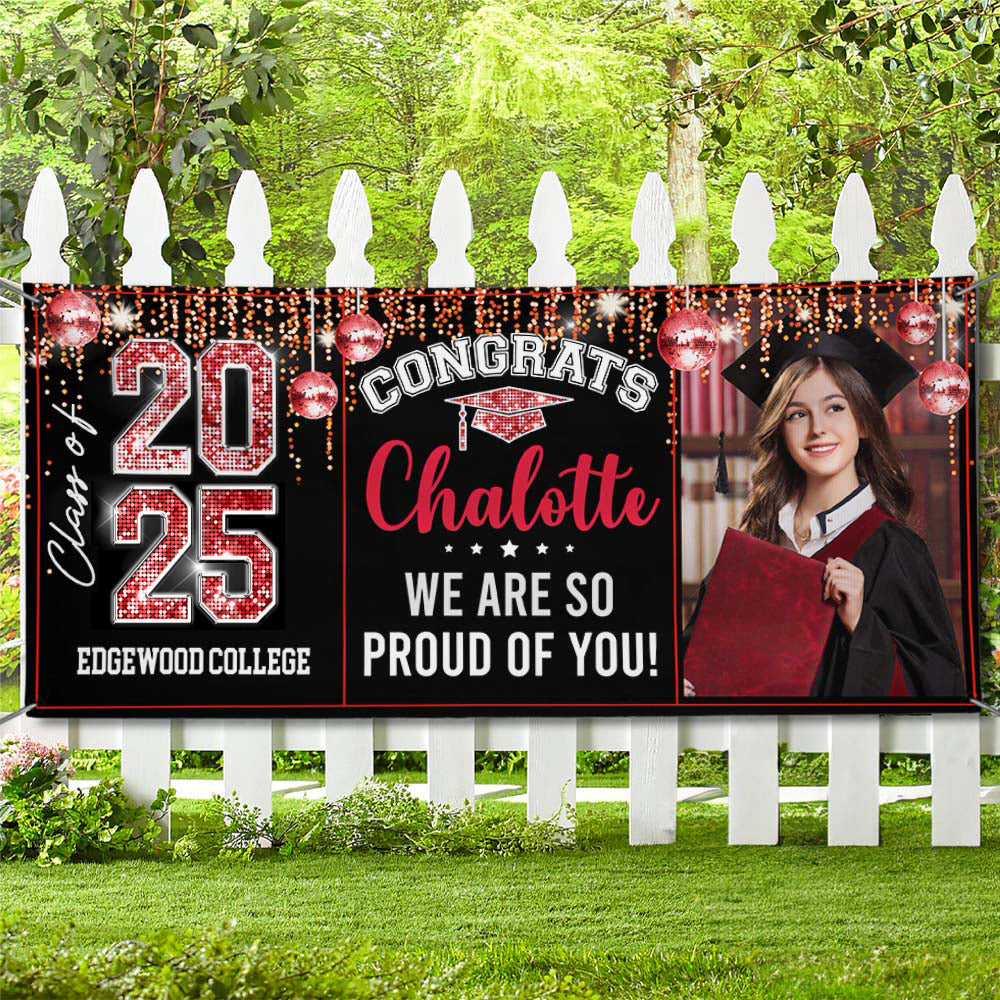 Personalized Banner - Graduation Decor Gift - Congrats 2025 Graduate Disco Style