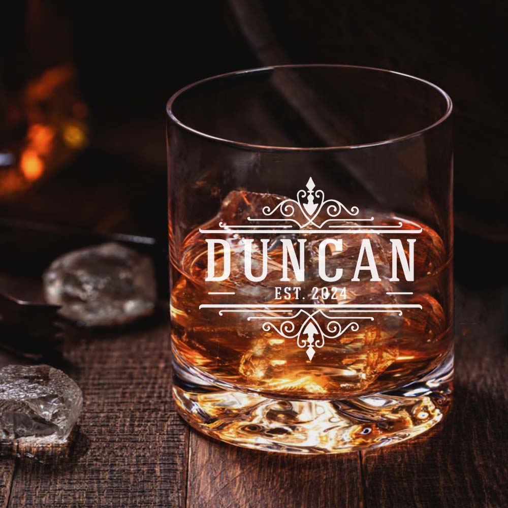 Personalized Etched Elegant Name Whiskey Glasses - Gifts For Father's Day FC