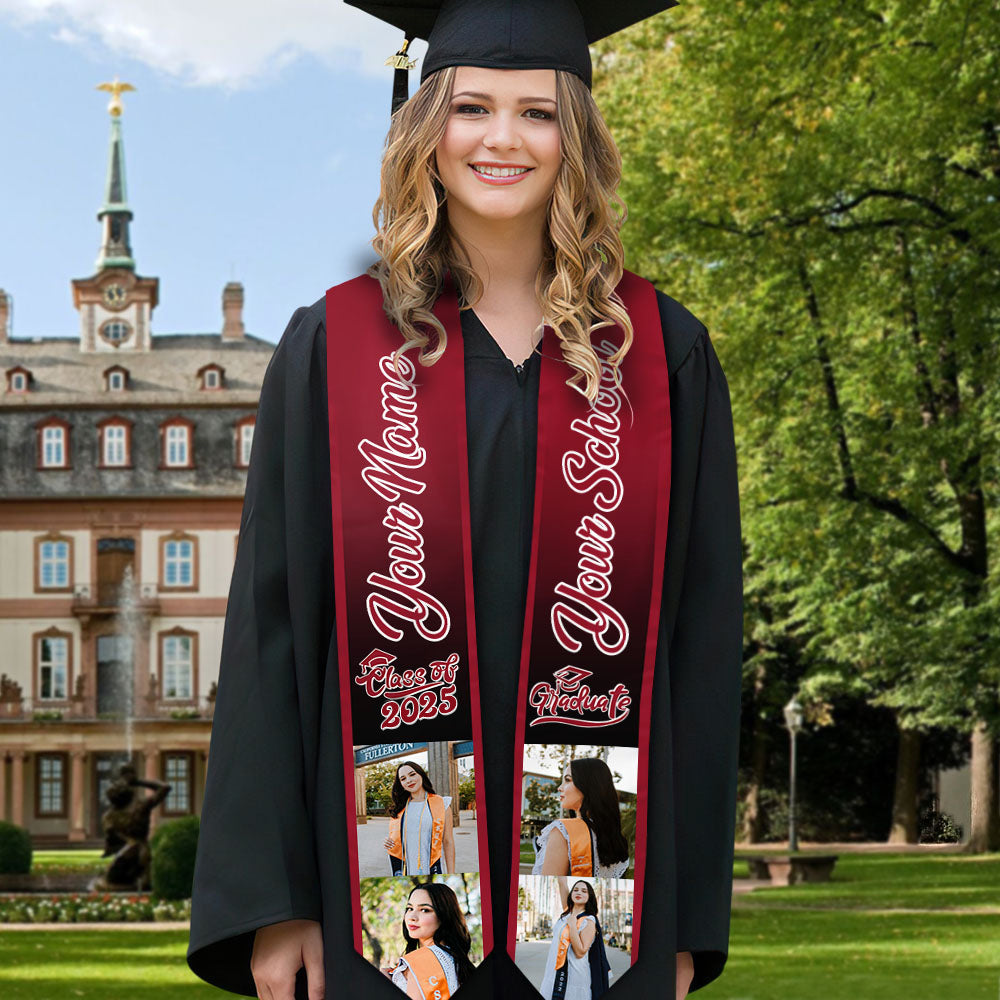 Personalized Mixed Colors Class of 2025 Photo Stoles Sash, Graduation Gift