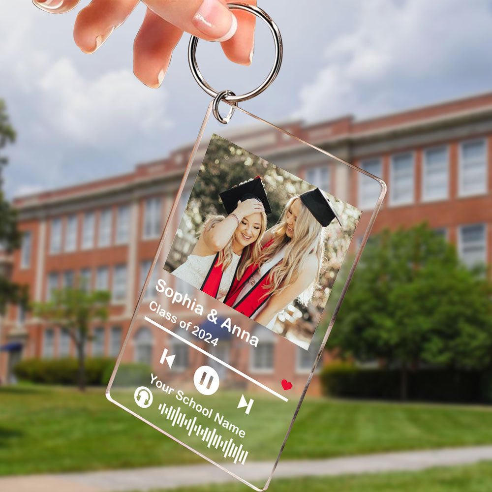 Personalized Graduation 2024 Photo Music Acrylic Keychain, Graduation Gift